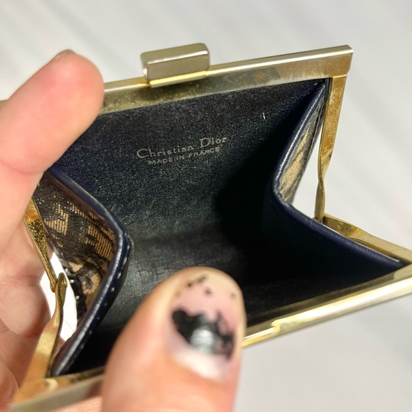 Christian Dior | vintage 80s gold & tan/navy monogram canvas mini coin clutch - Picture 7 of 8